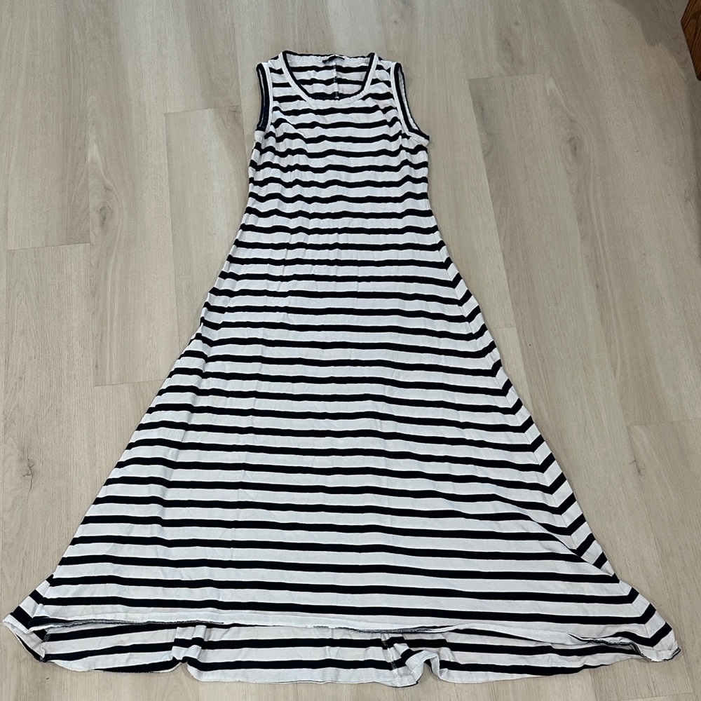 J Crew Navy and White Striped High Low Maxi Dress